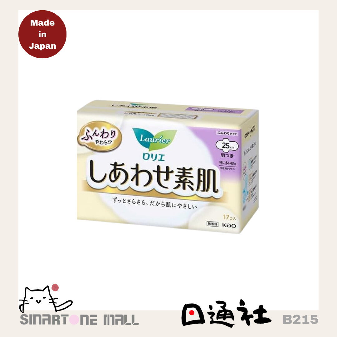 日本製：花王樂而雅素肌超量多棉柔面日用護翼衛生巾 [25cm 17片] (B215) / Made in Japan: Kao Laurier Bare Skin Ultra Absorbent Cotton Soft Surface Day Use Wing Sanitary Pads [25cm 17 Pieces] (B215)