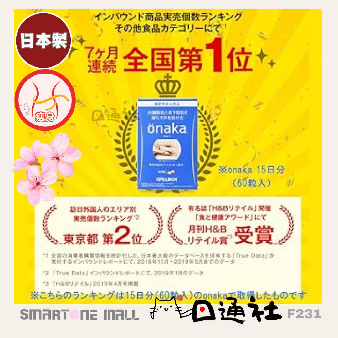 日本製：Pillbox Onaka燃脂酵素瘦腹減肥丸120粒一個月份量 (F231) /Made in Japan: Pillbox Onaka Fat Burning Enzyme Slimming Pills (120 Capsules) F231